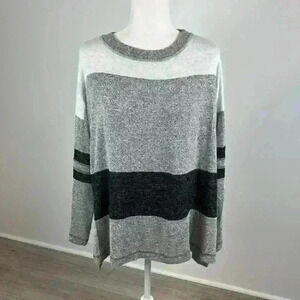 Story Grey White & Black Striped Long Sleeve Top Size M